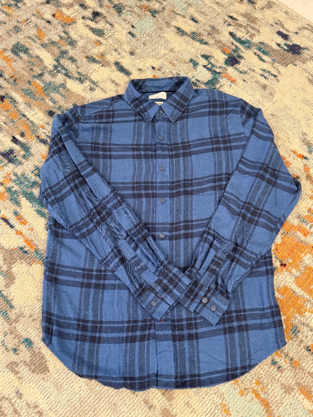 Weatherproof Mens Brushed Luxe Plaid Flannel Button Down long sleeve Blue Shirt